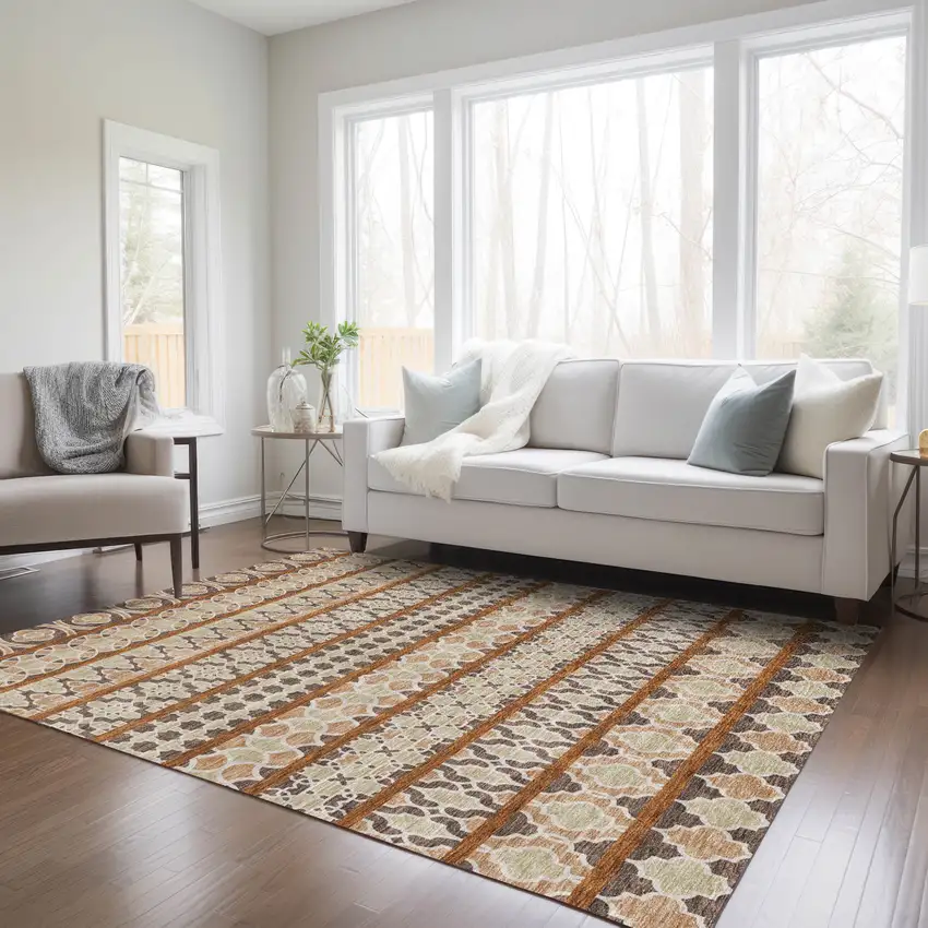 Chocolate And Taupe Quatrefoil Washable Indoor Outdoor Area Rug Photo 9