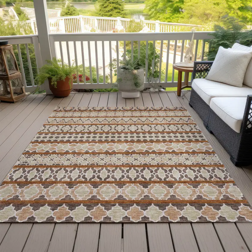 Chocolate And Taupe Quatrefoil Washable Indoor Outdoor Area Rug Photo 8