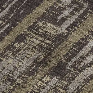 Photo of Chocolate And Taupe Striped Washable Area Rug With UV Protection