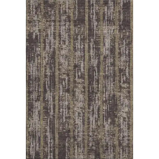 Chocolate And Taupe Striped Washable Area Rug With UV Protection Photo 7
