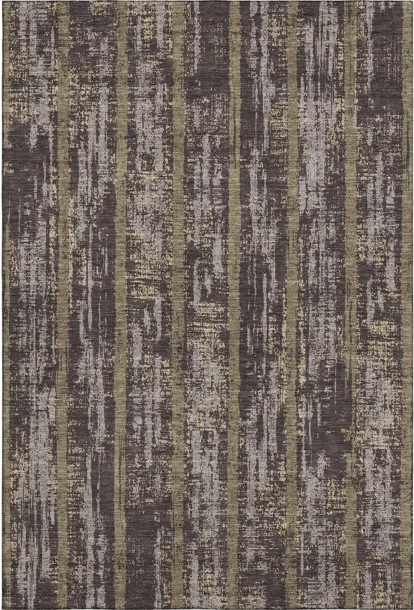 Chocolate And Taupe Striped Washable Area Rug With UV Protection Photo 7