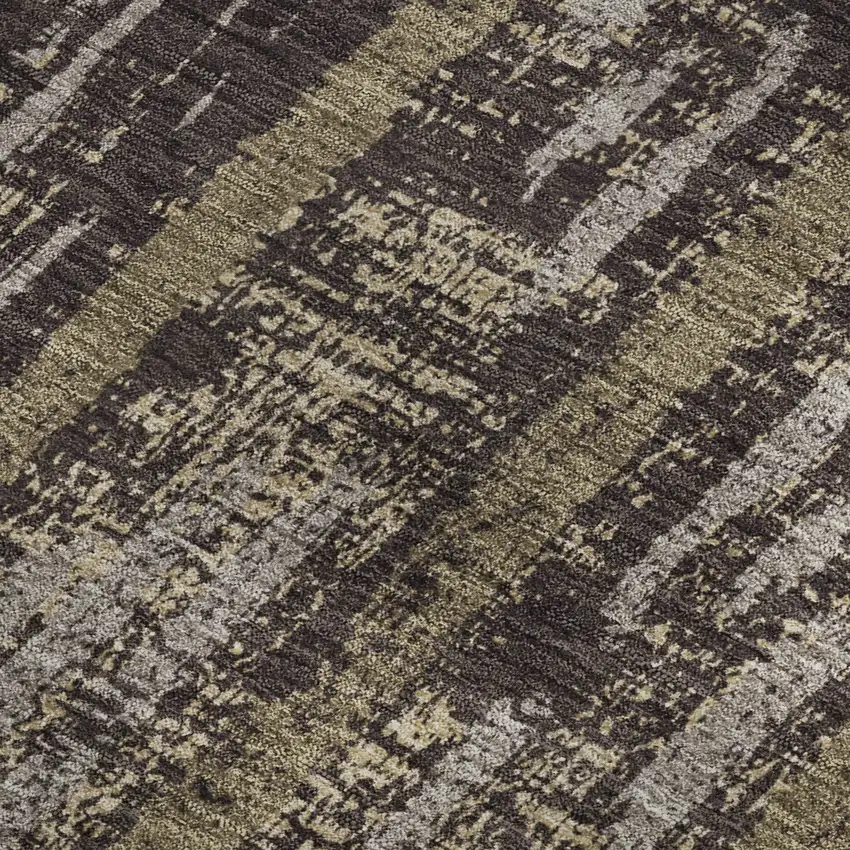 Chocolate And Taupe Striped Washable Area Rug With UV Protection Photo 3