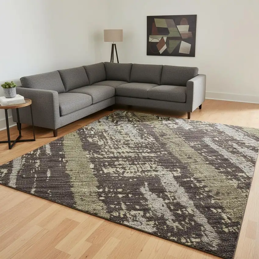 Chocolate And Taupe Striped Washable Area Rug With UV Protection Photo 2