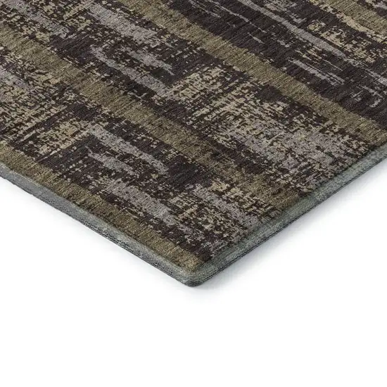 Chocolate And Taupe Striped Washable Area Rug With UV Protection Photo 8
