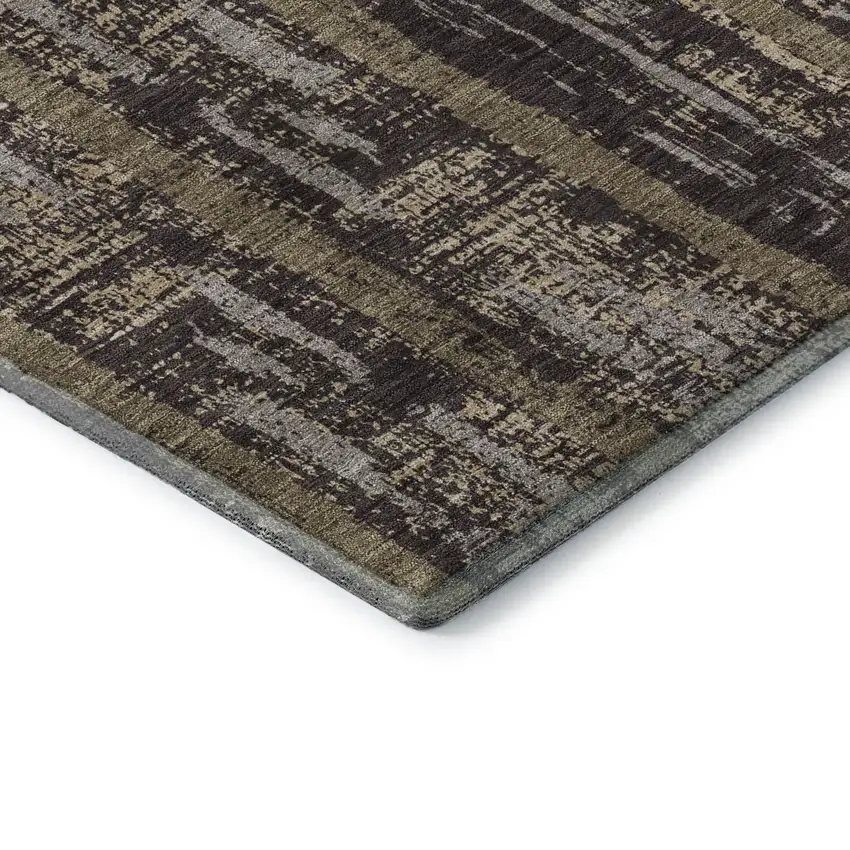 Chocolate And Taupe Striped Washable Area Rug With UV Protection Photo 8
