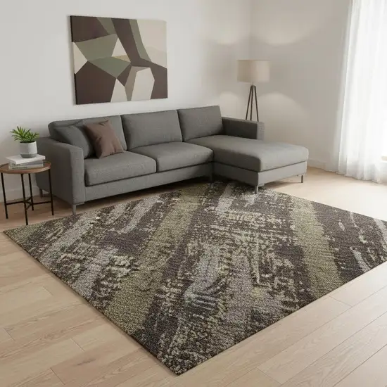 Chocolate And Taupe Striped Washable Area Rug With UV Protection Photo 2