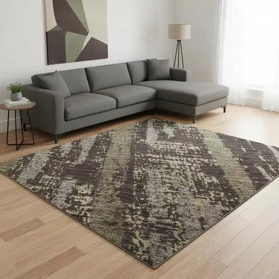 Chocolate And Taupe Striped Washable Area Rug With UV Protection Photo 2