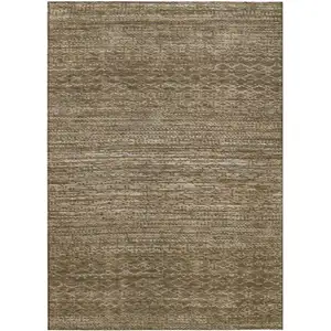 Photo of Chocolate And Taupe Striped Washable Indoor Outdoor Area Rug