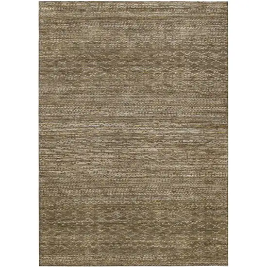 Chocolate And Taupe Striped Washable Indoor Outdoor Area Rug Photo 1