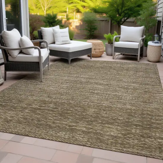 Chocolate And Taupe Striped Washable Indoor Outdoor Area Rug Photo 8