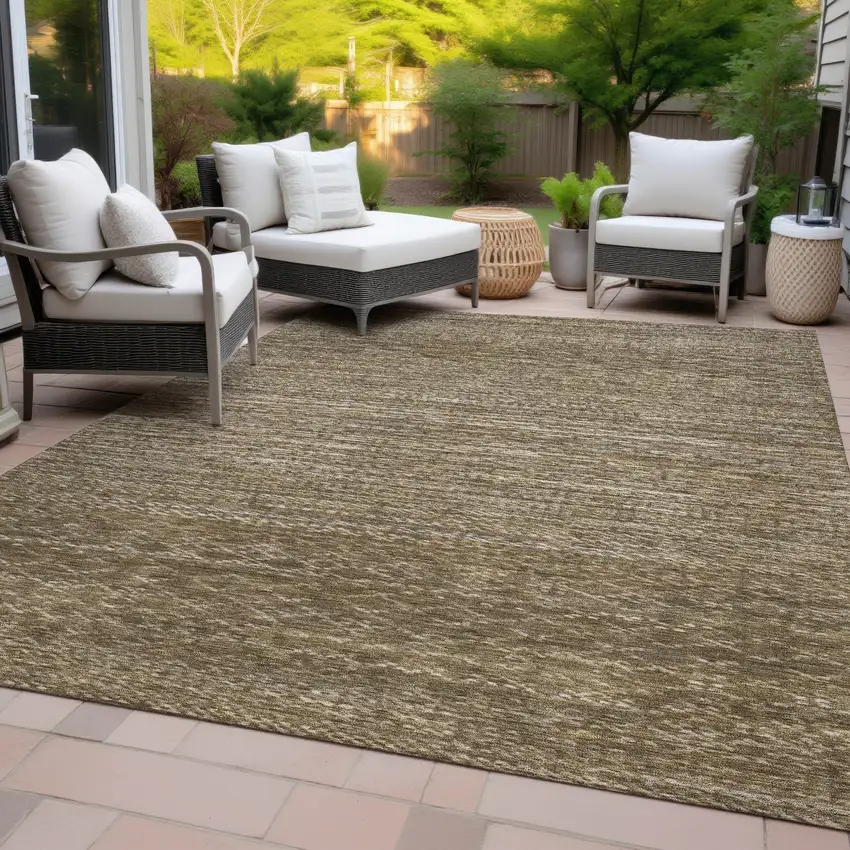 Chocolate And Taupe Striped Washable Indoor Outdoor Area Rug Photo 8