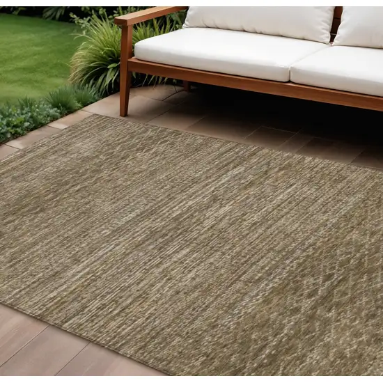 Chocolate And Taupe Striped Washable Indoor Outdoor Area Rug Photo 2