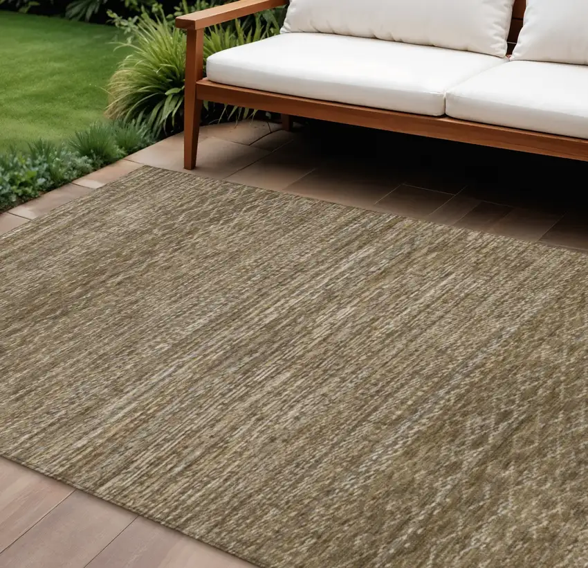 Chocolate And Taupe Striped Washable Indoor Outdoor Area Rug Photo 2