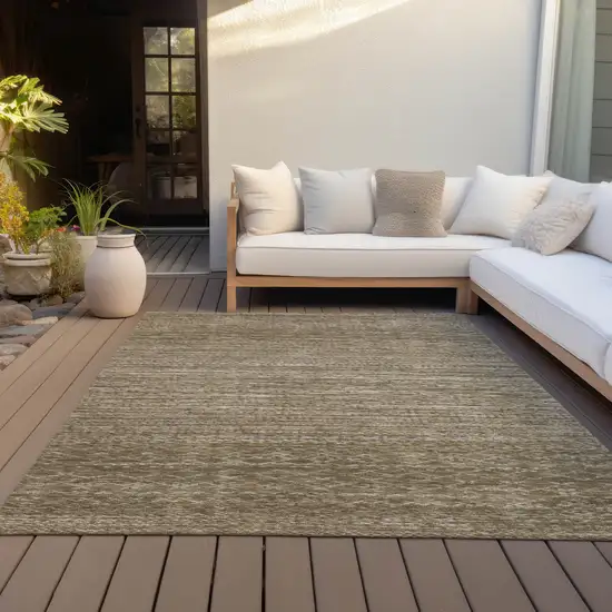 Chocolate And Taupe Striped Washable Indoor Outdoor Area Rug Photo 5