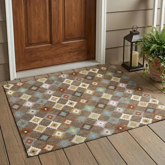 Chocolate And Teal Blue Aztec Washable Indoor Outdoor Area Rug Photo 1