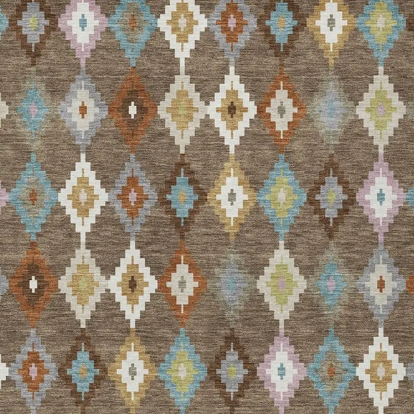 Chocolate And Teal Blue Aztec Washable Indoor Outdoor Area Rug Photo 3