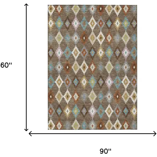 Chocolate And Teal Blue Aztec Washable Indoor Outdoor Area Rug Photo 7