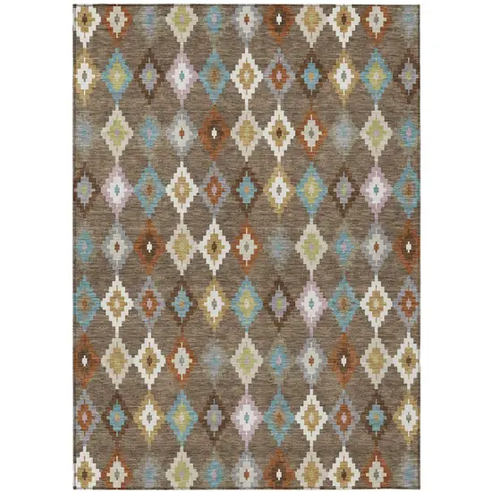 Chocolate And Teal Blue Aztec Washable Indoor Outdoor Area Rug Photo 2