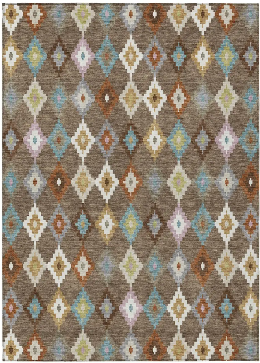 Chocolate And Teal Blue Aztec Washable Indoor Outdoor Area Rug Photo 2