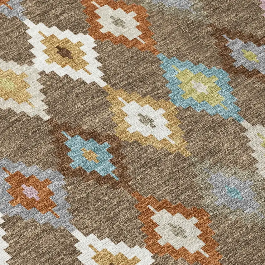 Chocolate And Teal Blue Aztec Washable Indoor Outdoor Area Rug Photo 6
