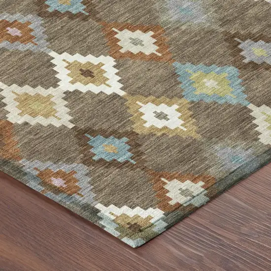 Chocolate And Teal Blue Aztec Washable Indoor Outdoor Area Rug Photo 5