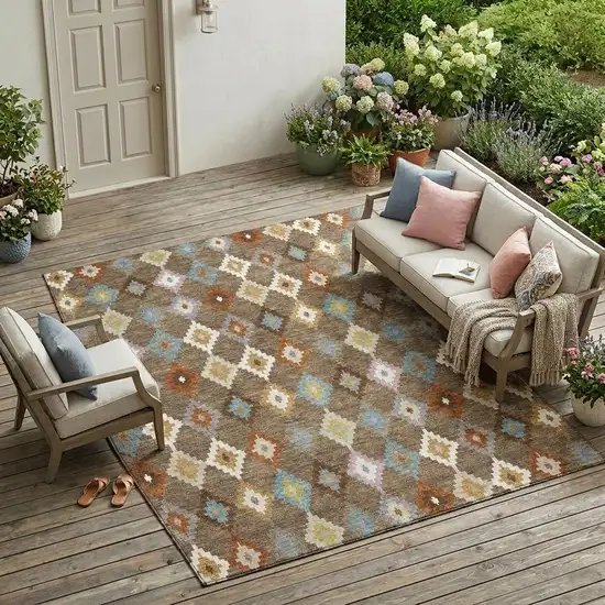 Chocolate And Teal Blue Aztec Washable Indoor Outdoor Area Rug Photo 1