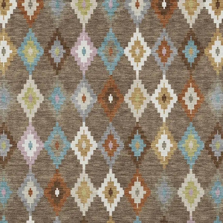 Chocolate And Teal Blue Aztec Washable Indoor Outdoor Area Rug Photo 3