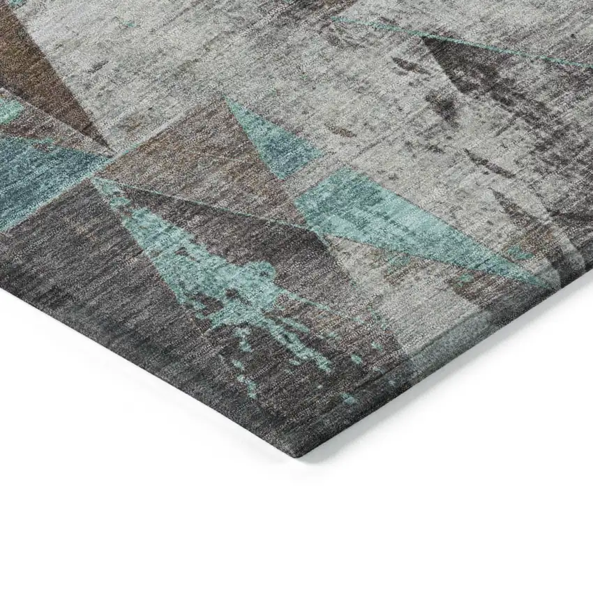 Chocolate And Teal Blue Geometric Washable Indoor Outdoor Area Rug Photo 8