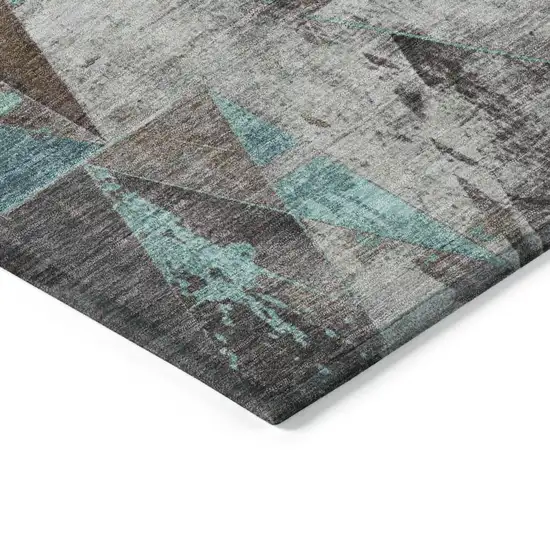 Chocolate And Teal Blue Geometric Washable Indoor Outdoor Area Rug Photo 9