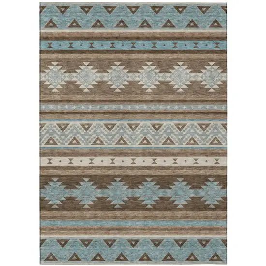 Chocolate And Teal Blue Southwestern Washable Indoor Outdoor Area Rug Photo 2