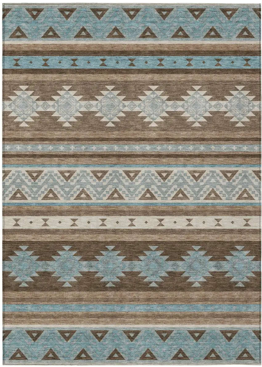 Chocolate And Teal Blue Southwestern Washable Indoor Outdoor Area Rug Photo 2