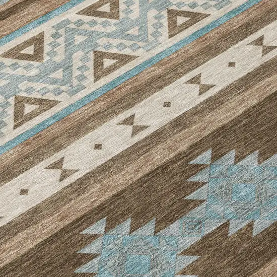 Chocolate And Teal Blue Southwestern Washable Indoor Outdoor Area Rug Photo 6