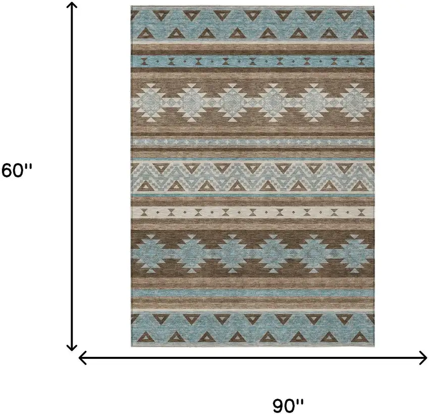 Chocolate And Teal Blue Southwestern Washable Indoor Outdoor Area Rug Photo 7