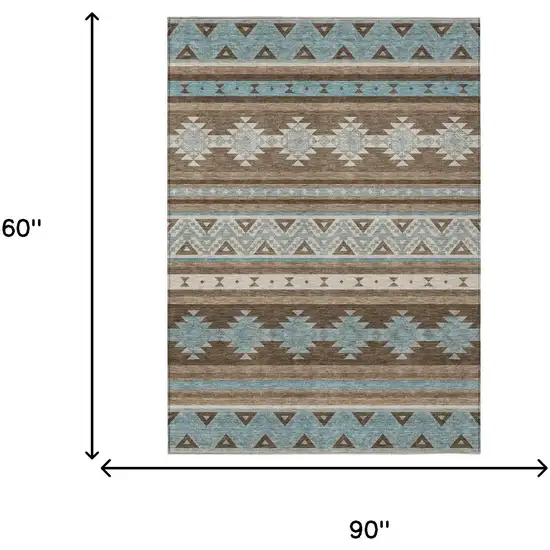 Chocolate And Teal Blue Southwestern Washable Indoor Outdoor Area Rug Photo 7