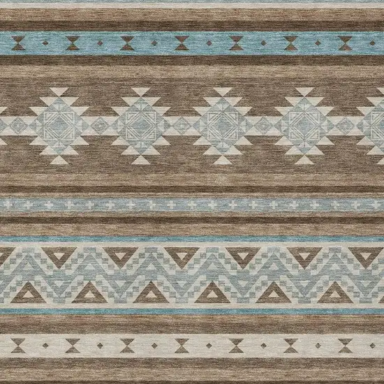 Chocolate And Teal Blue Southwestern Washable Indoor Outdoor Area Rug Photo 3