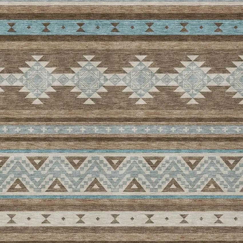 Chocolate And Teal Blue Southwestern Washable Indoor Outdoor Area Rug Photo 3