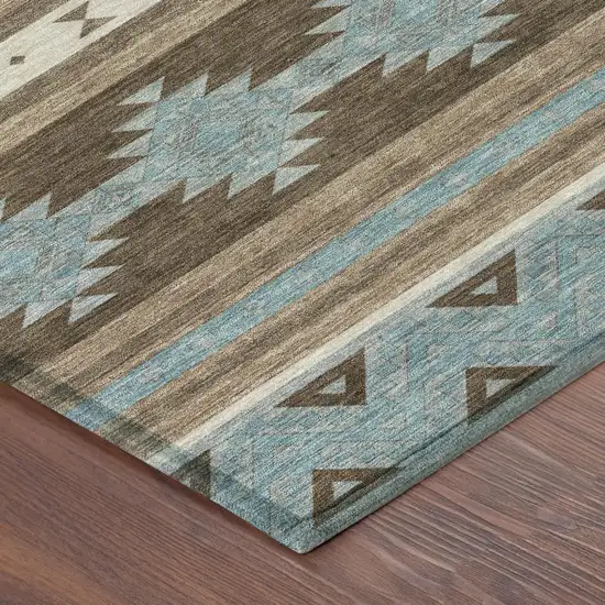 Chocolate And Teal Blue Southwestern Washable Indoor Outdoor Area Rug Photo 5