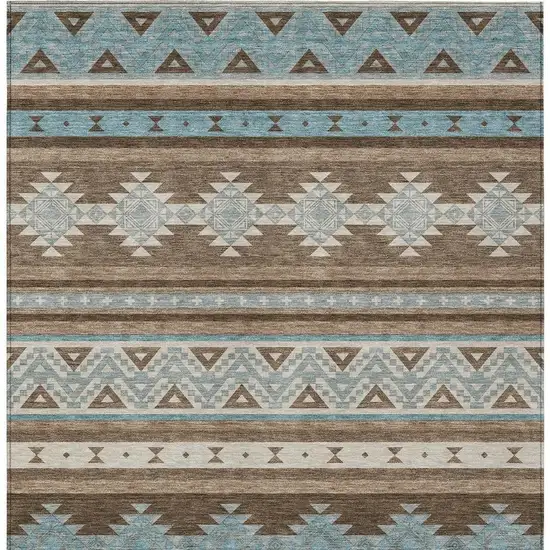 Chocolate And Teal Blue Southwestern Washable Indoor Outdoor Area Rug Photo 4