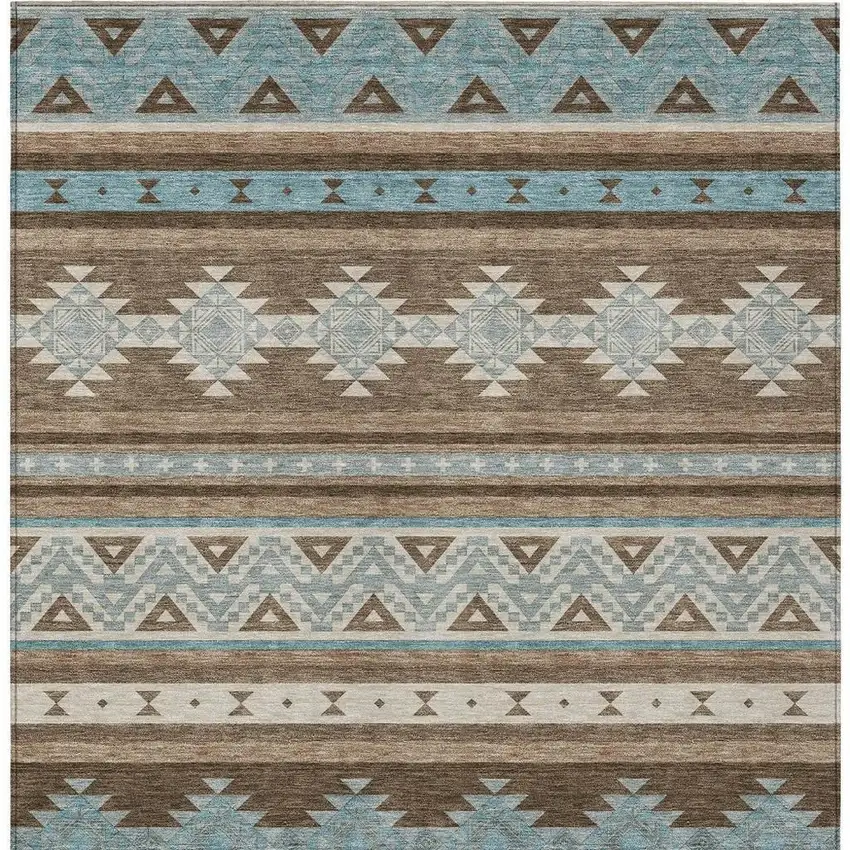 Chocolate And Teal Blue Southwestern Washable Indoor Outdoor Area Rug Photo 4
