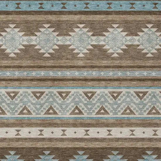 Chocolate And Teal Blue Southwestern Washable Indoor Outdoor Area Rug Photo 3