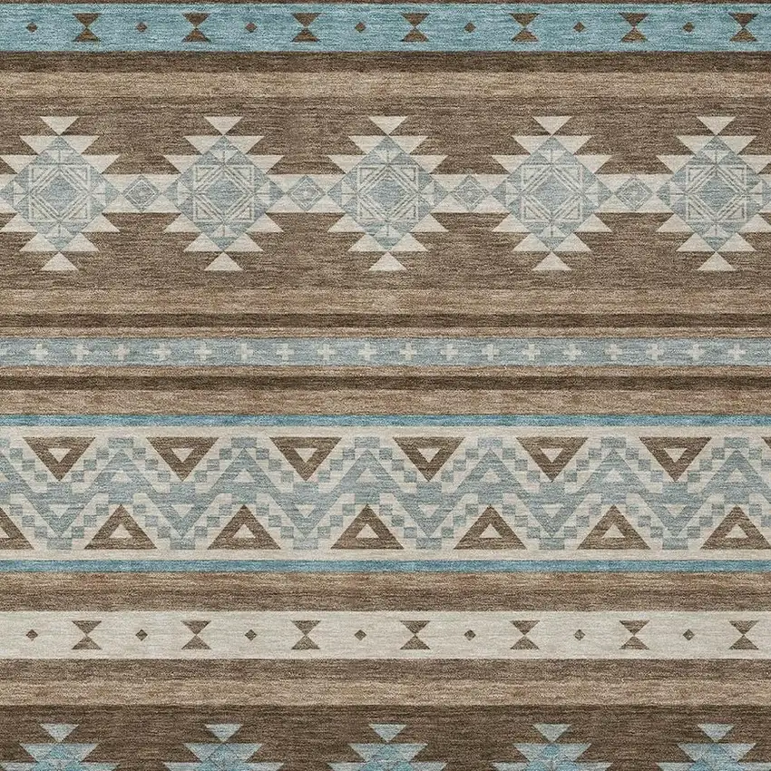 Chocolate And Teal Blue Southwestern Washable Indoor Outdoor Area Rug Photo 3