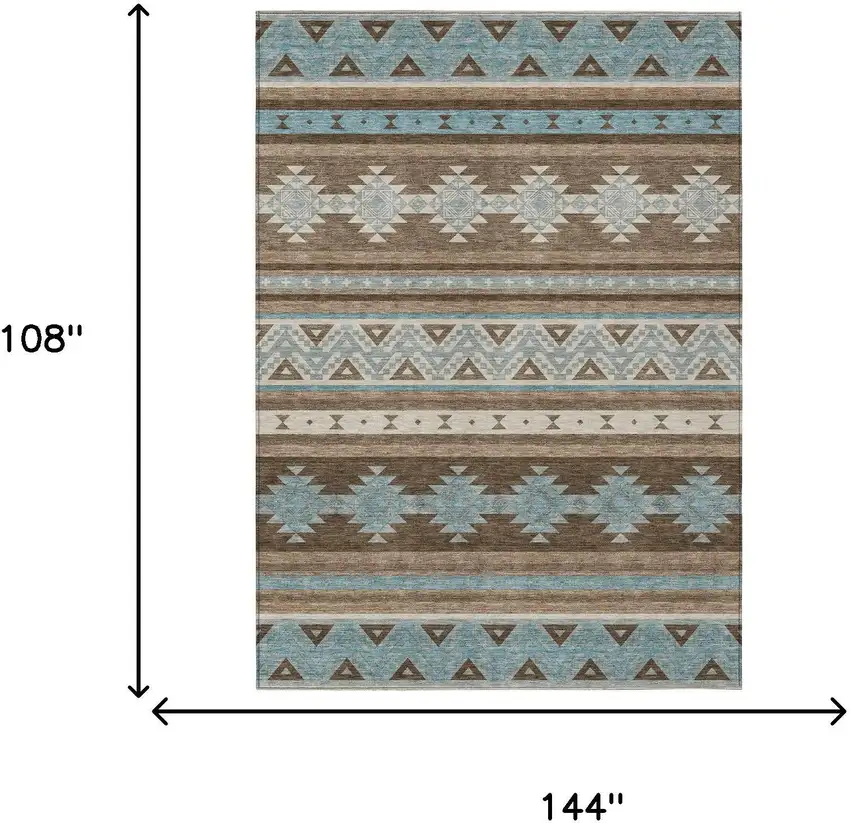 Chocolate And Teal Blue Southwestern Washable Indoor Outdoor Area Rug Photo 7