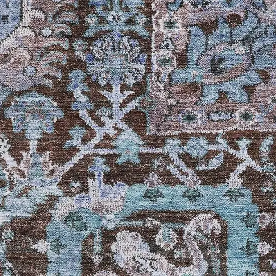 Chocolate And Teal Damask Washable Area Rug With UV Protection Photo 2