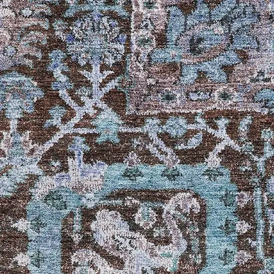 Chocolate And Teal Damask Washable Area Rug With UV Protection Photo 2