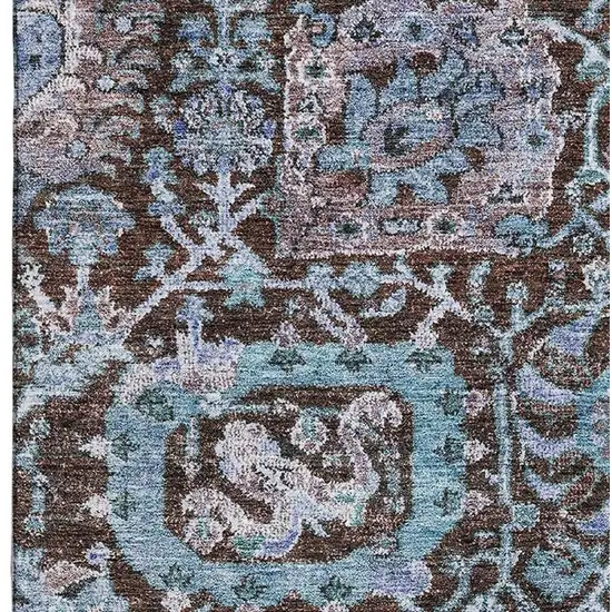 Chocolate And Teal Damask Washable Area Rug With UV Protection Photo 3