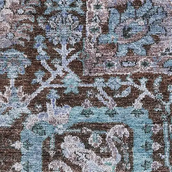 Chocolate And Teal Damask Washable Area Rug With UV Protection Photo 2