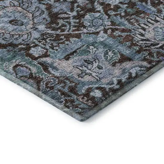 Chocolate And Teal Damask Washable Area Rug With UV Protection Photo 7