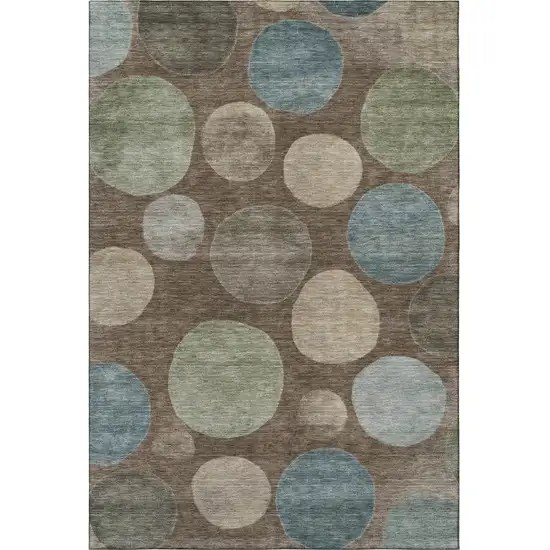 Chocolate And Teal Geometric Washable Area Rug With UV Protection Photo 4