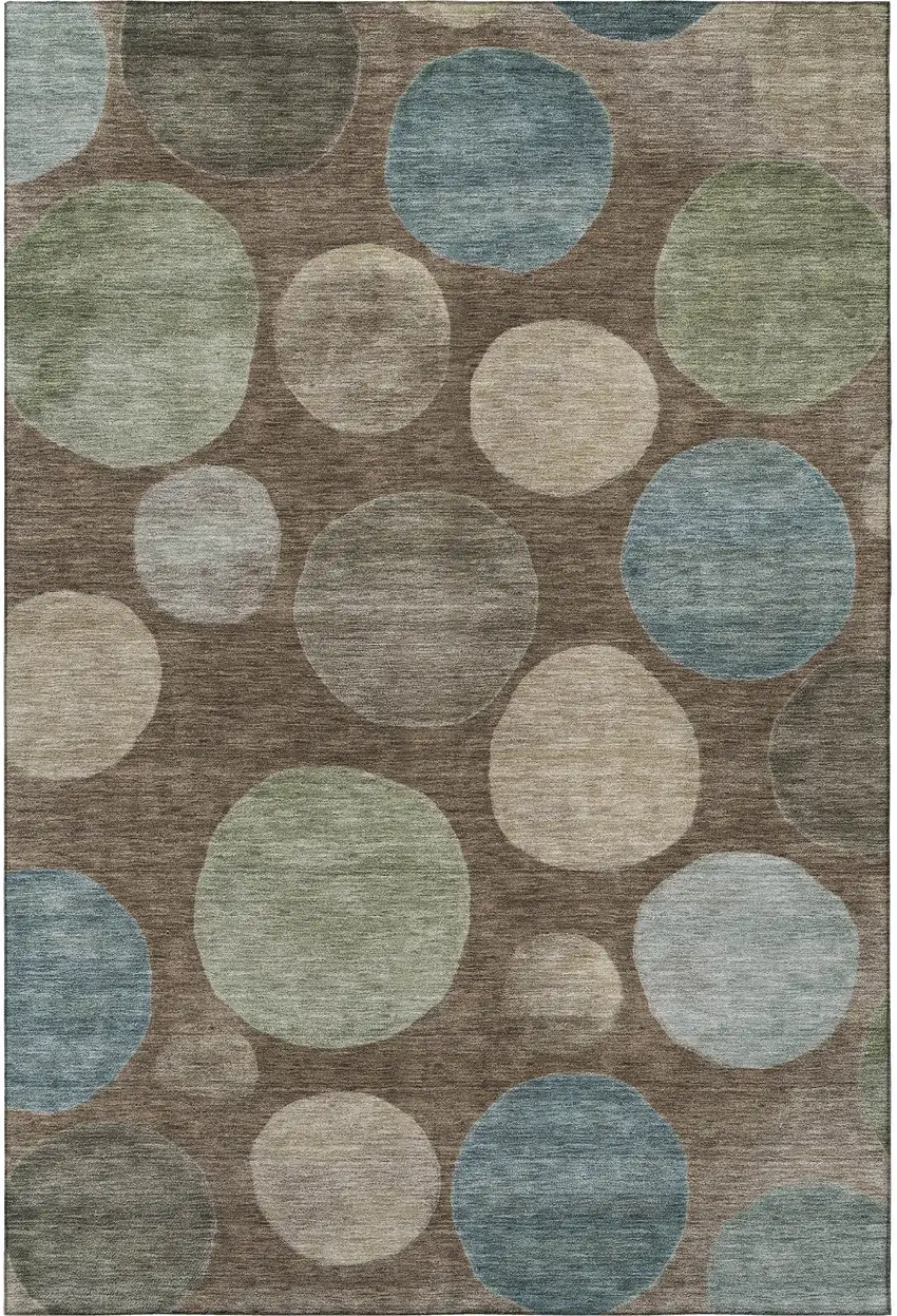 Chocolate And Teal Geometric Washable Area Rug With UV Protection Photo 4