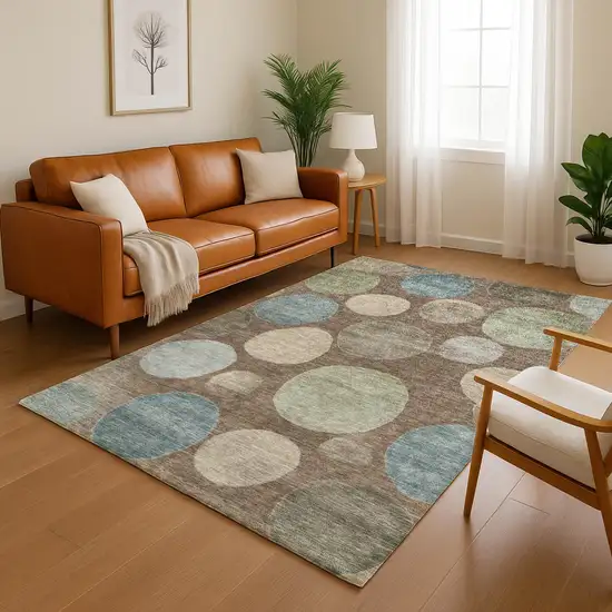 Chocolate And Teal Geometric Washable Area Rug With UV Protection Photo 5
